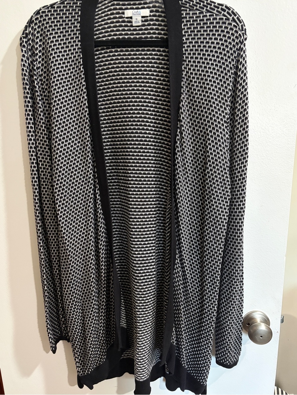 croft & barrow Black and White Open-Front Knit Cardigan